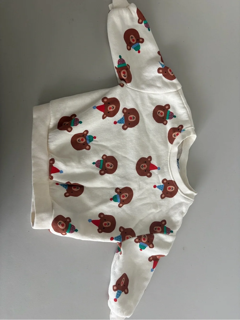 Old Navy White Kids Bear Face Pullover Sweatshirt with Brown & Teal Accents